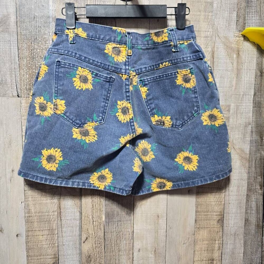 Cyclone Vintage 90s Sunflower Print Denim Jean Shorts 5 Retro Boho Festival Indi - Picture 2 of 4